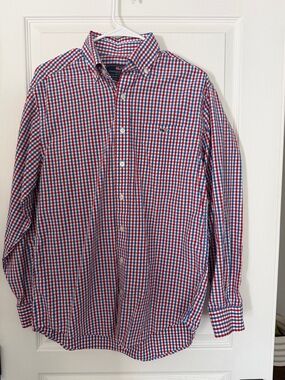 Vineyard Vines Men's Red, Blue & White Gingham Button-Down Shirt